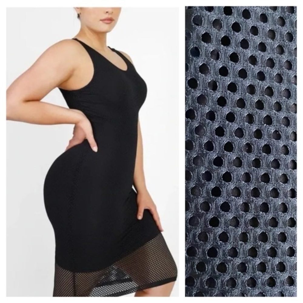 Shapellx Black The Circle Mesh Bodycon Shaping Dress XL